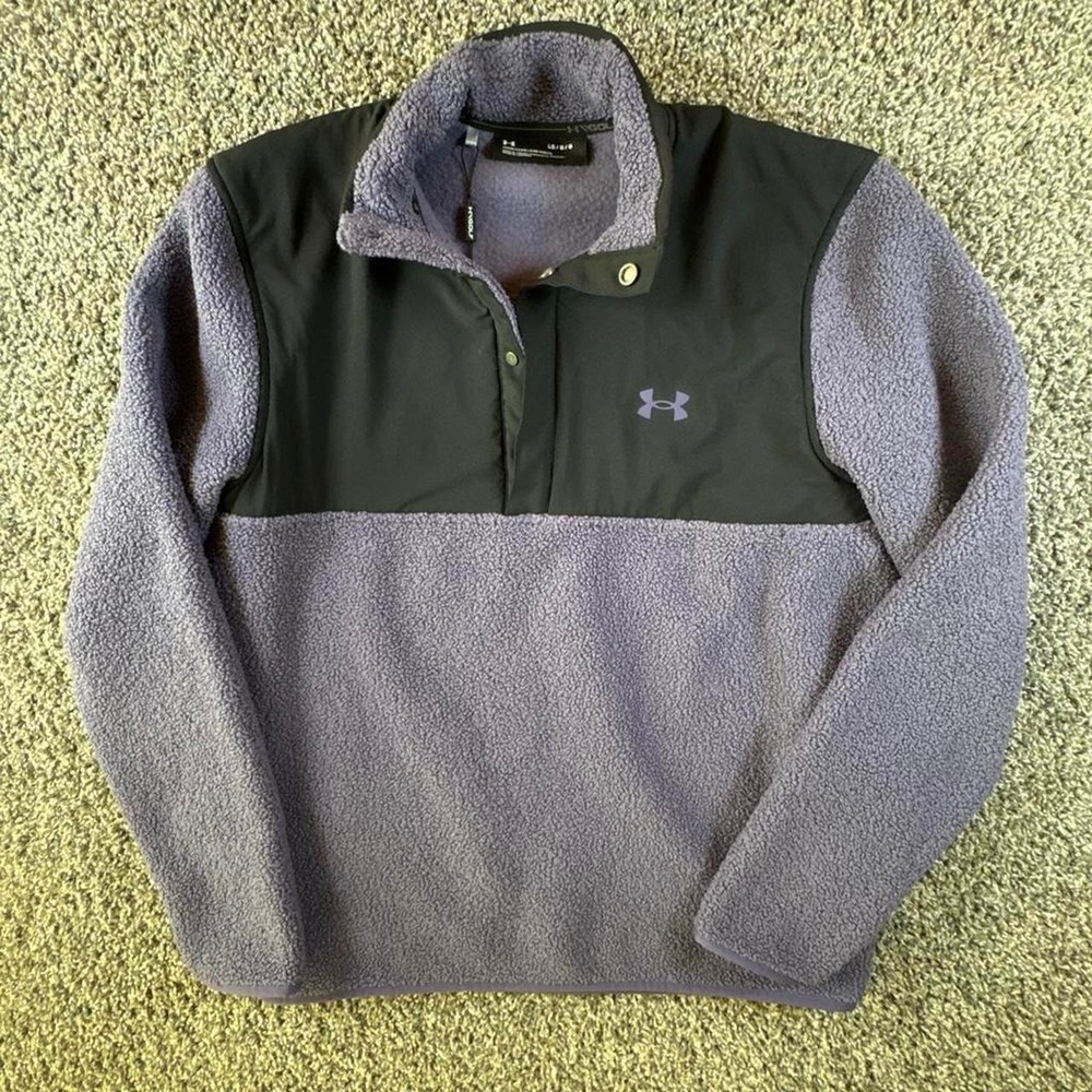 Under Armour Pullover Mens Large Purple Excellent Storm Pile Fleece Snap Neck